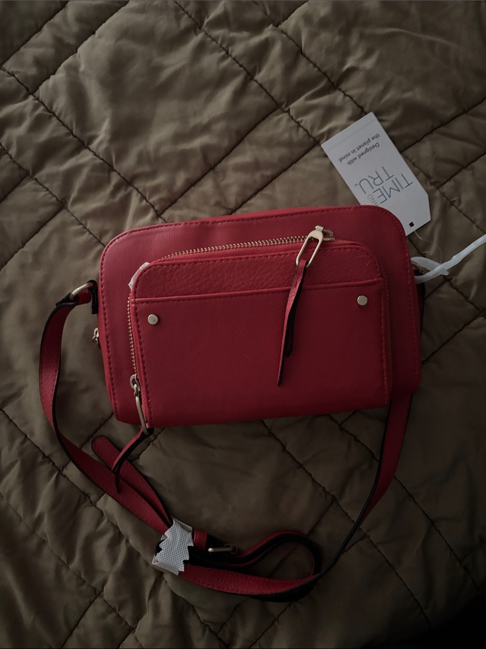 Time and Tru Red Faux-Leather Crossbody Bag with Gold Hardware